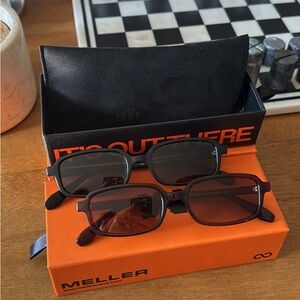 Meller Rectangular Sunglasses Duo in Black and Maroon Brown